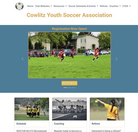 Screenshot of Cowlitz Youth Soccer Association website