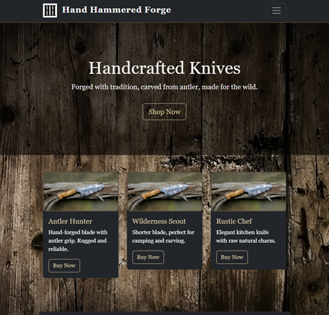 Screenshot of Hand Hammered Knives website